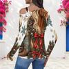 Women Plus Size Asymmetric Cutout Neck Cold Shoulder Long Sleeve Christmas Cowboy Boot Print Top