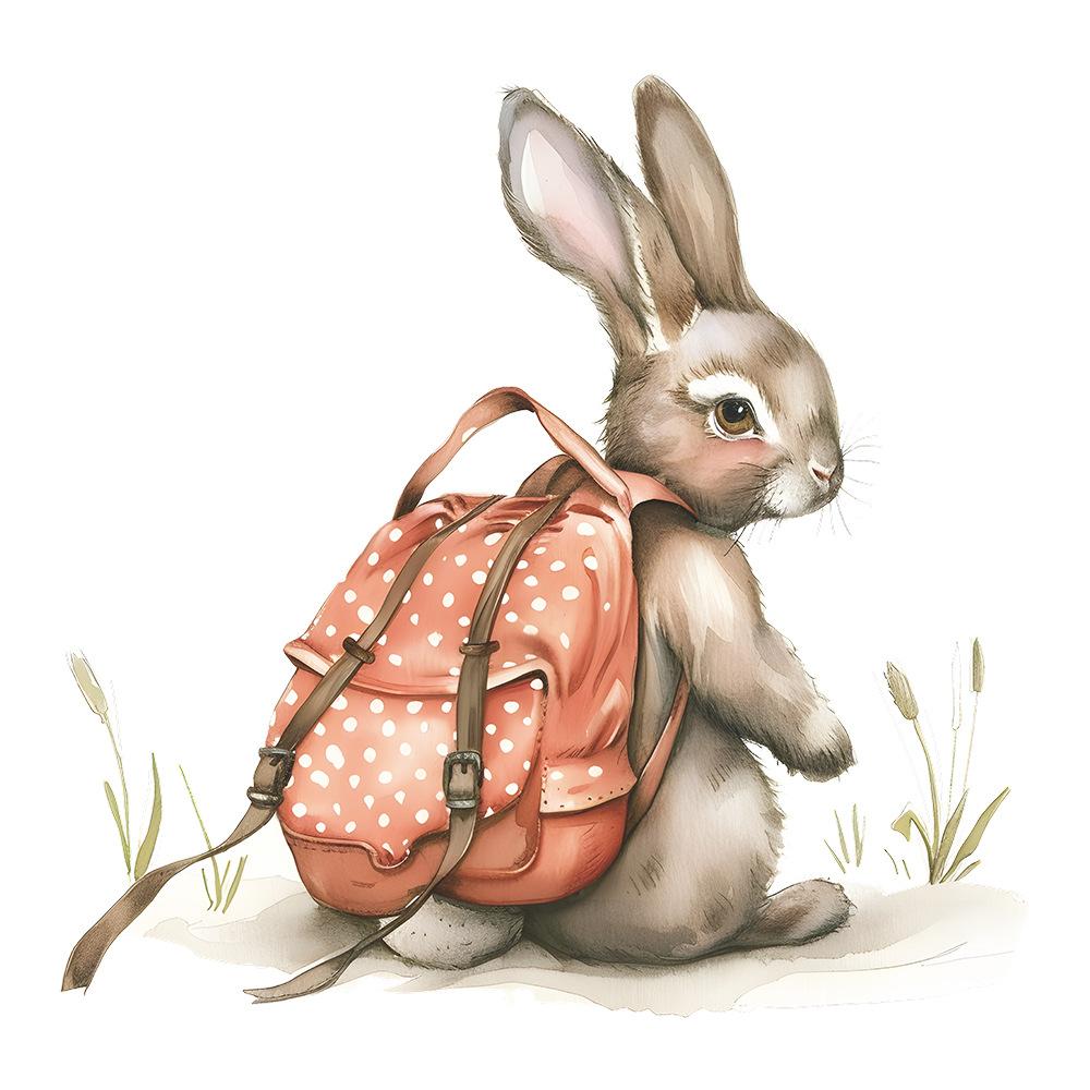 Cartoon Hand-Painted Backpack Rabbit Wall Sticker Self-Adhesive for Kids Bedroom Background Wall Decoration