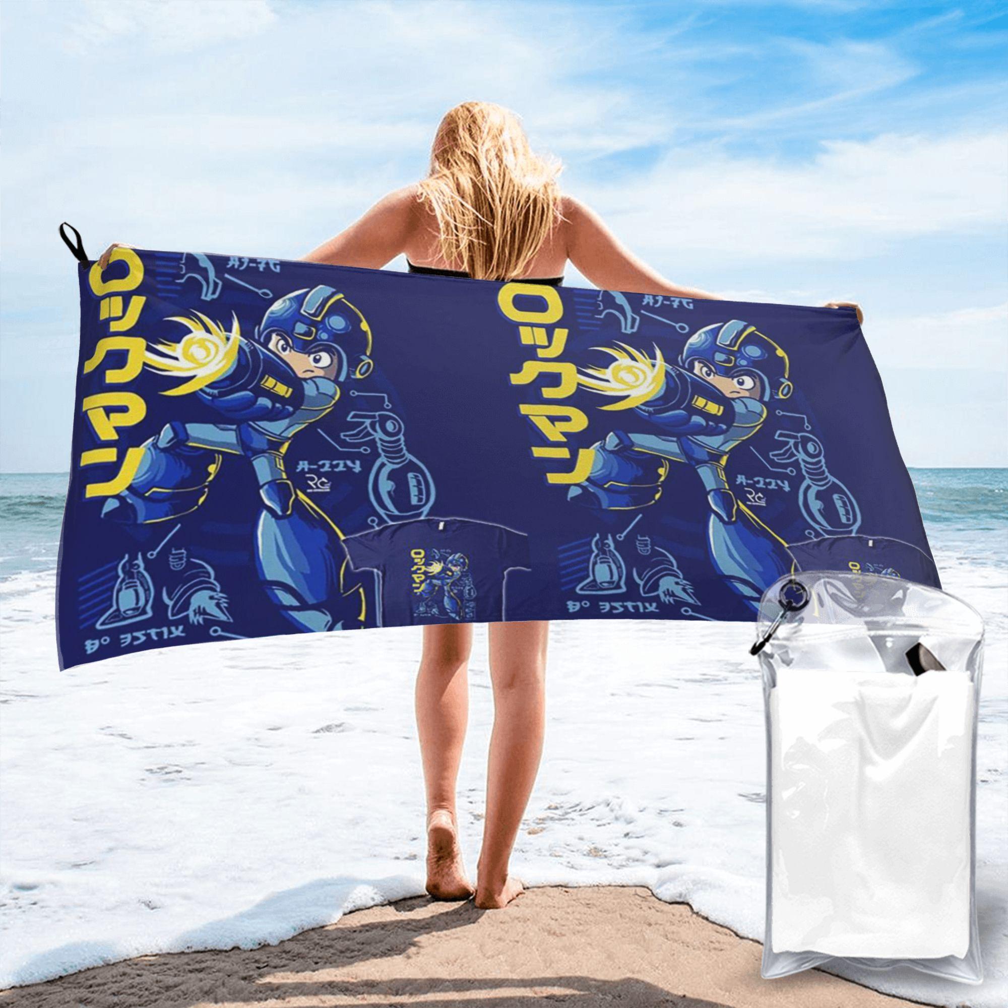 Megaman Video Game Mega Man Beach Towel Soft Microfiber Quick Dry Absorbent Quick Towels For Swimming W40*H60(CM)