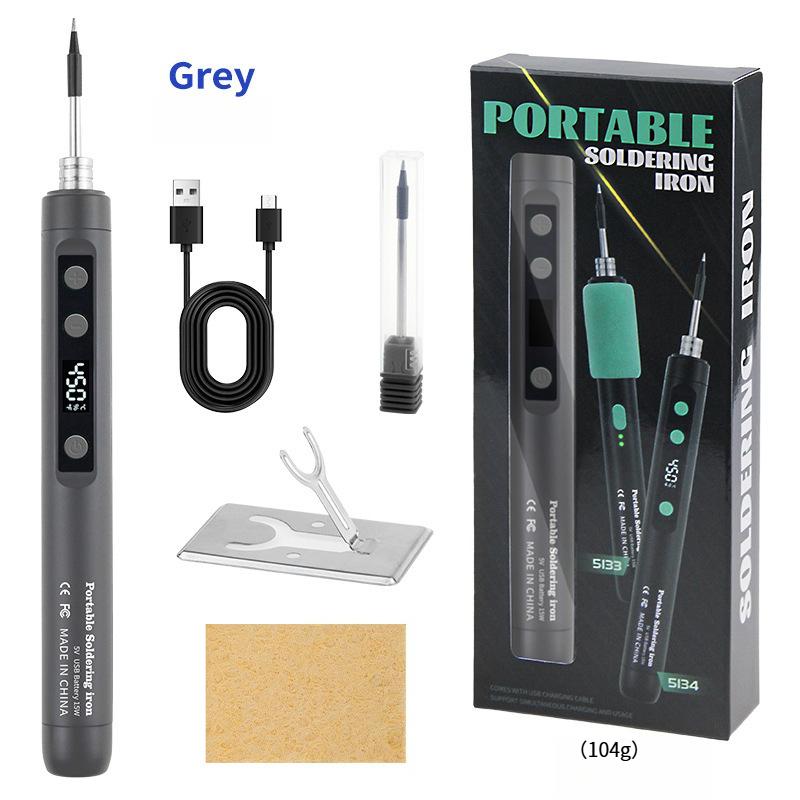 Portable Digital Soldering Iron Kit 5V/15W USB Fast Heating 180-450°C Adjustable Temp with Tips for Circuit Repair