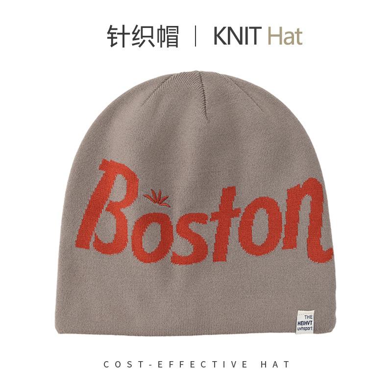 Fashion knitted hats men's and women's autumn and winter warm ear protection letter cold hat outdoor versatile big head circumference wool hat
