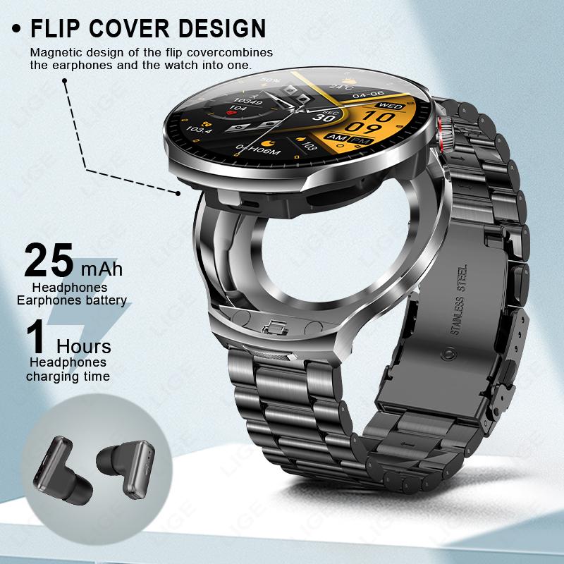 TWS 2 In 1 Headset Smart Watch 1.85" HD Wireless Bluetooth Calling Health Monitor Sports Fitness Watches With Headphones