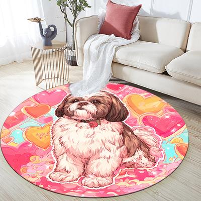 Tapis rond motif Shih Tzu, Tapis pour salon, chambre à coucher, canapé, salle de jeux, Tapis de sol antidérapant, Cadeaux de fête et d'anniversaire