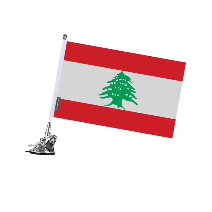 Drapeau - Liban - 27 X 35 Cm - Mât À Ventouse - Acier Inoxydable - Impression Recto/Verso