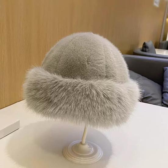Women Hat Solid Color Soft Imitation Mink Fur Hat Ear Protection Thickened Warm Autumn Winter Fluffy Hat
