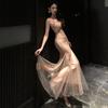 Summer New Heavy Industry Sequined Stitching Mesh Fishtail Skirt Seaside Vacation Suspender Dress Birthday Dress Morning Robe