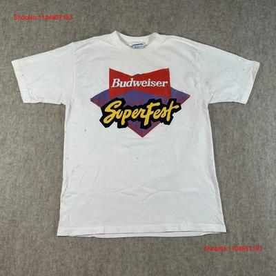 Vintage 90s Budweiser SuperFest Beer White T Shirt Large Distressed Vintage Washed Unisex Breathable Streetwear