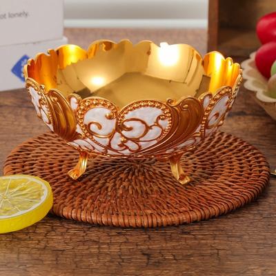 European Style Fruit Plate,Golden Alloy Exquisite Engraving Flowers Candy Tray,Food Bowl Snack Disc,Party Desktop Decoration