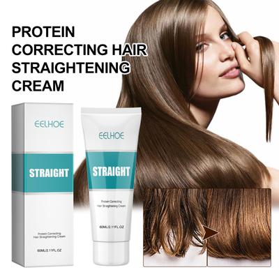1 pz Crema Lisciante Correttiva Proteica 60 ml Lisciante Crespo Riparatrice Capelli Danneggiati Senza Trazione Crema per la Cura dei Capelli Liscianti