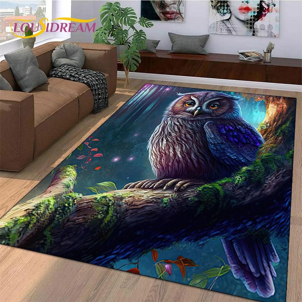 3D roztomilá sova Eagle Birds Kreslený koberec Koberec do obývacího pokoje Ložnice Dekor, podlahová rohož Protiskluzová dekorace na pohovku Rohožka dárek Kid