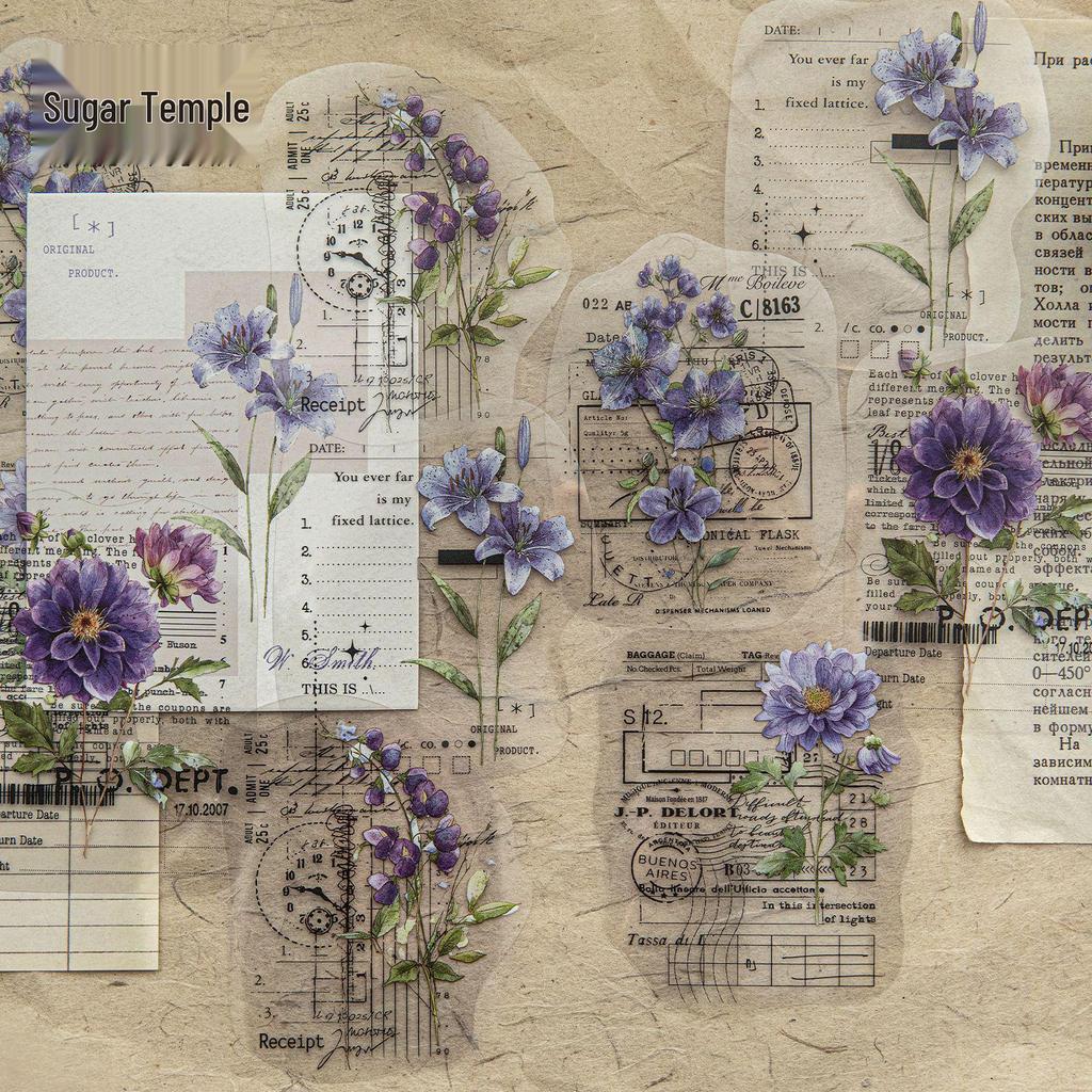 Tang Shi PET White Ink Sticker Pack - Kaleidoscope Diary Series, Retro Floral Scenery Theme, 10 Sheets, 6 Designs Available