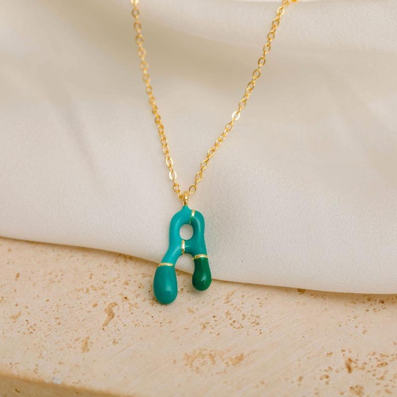 

Meier 26 bubble letter necklace pendant accessory - trendy colorful enamel copper clavicle chain Copper plated with 14k real gold