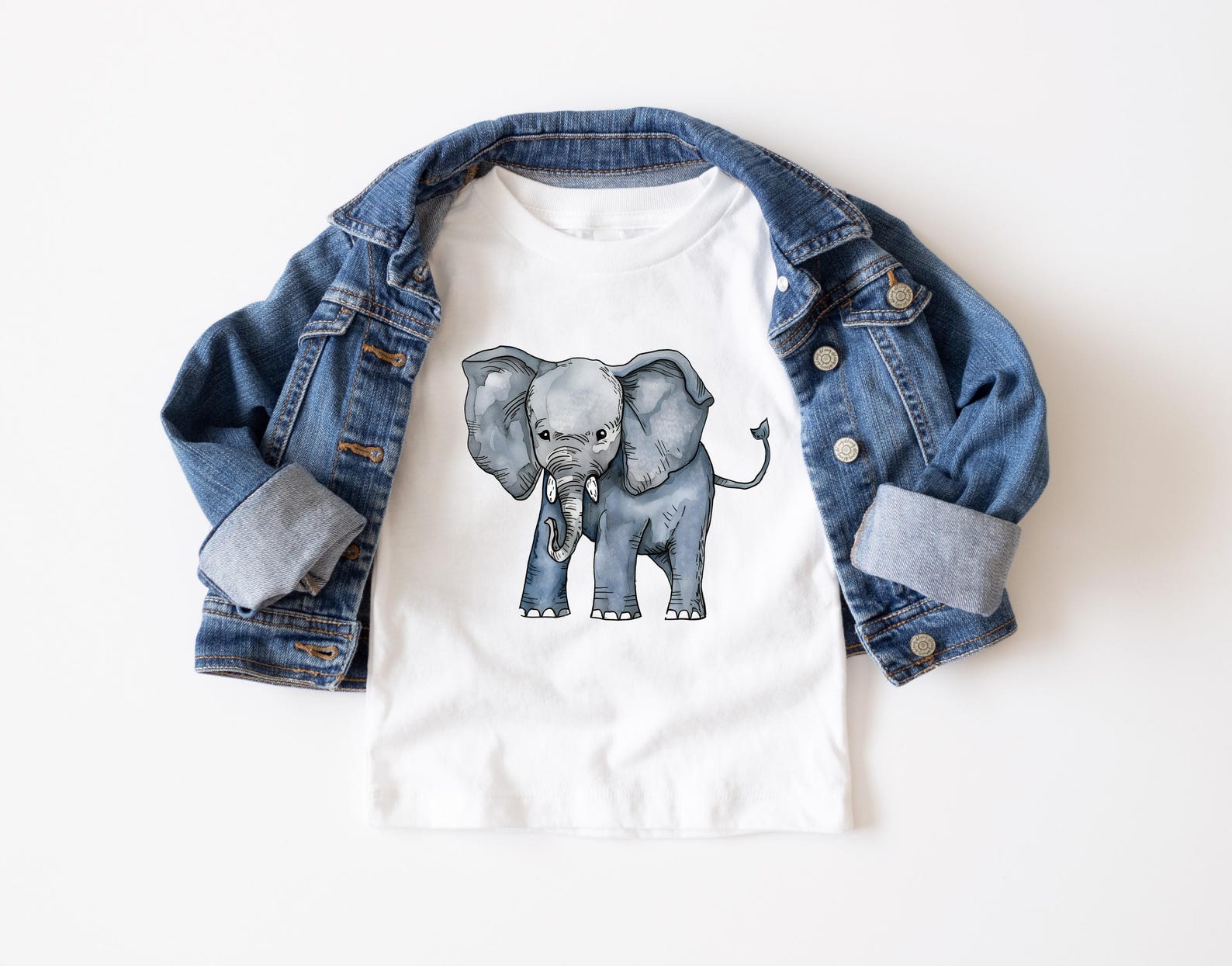 Organic Cotton Kids T-Shirt – Hand-Drawn Elephant Print 150