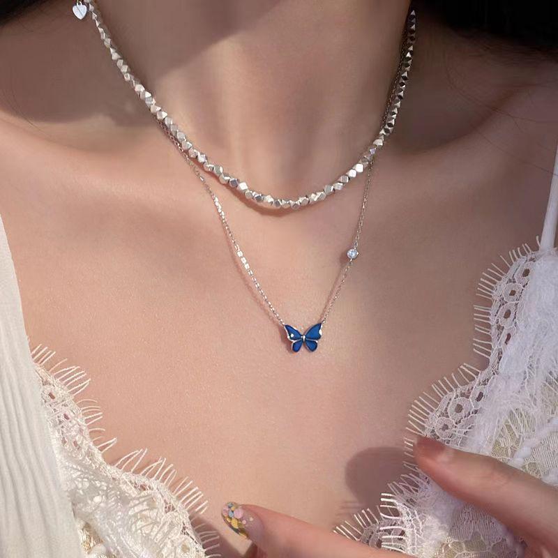 Warm Color-Changing Butterfly Necklace Women'S Niche Design Butterfly Pendant Temperament Light Luxury Versatile Women'S Collarbone Chain
