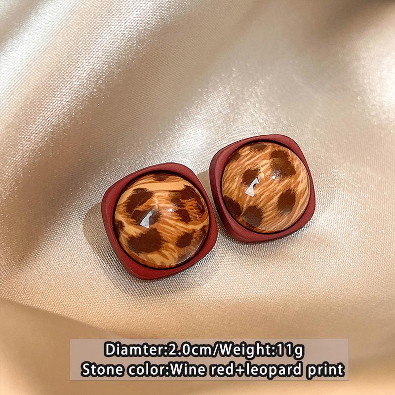 

New 2026 Popular Yadan Style Leopard Print Maillard Earrings Ankora Red Square Jewelry Niche Ear Accessories For womens Girls wine red