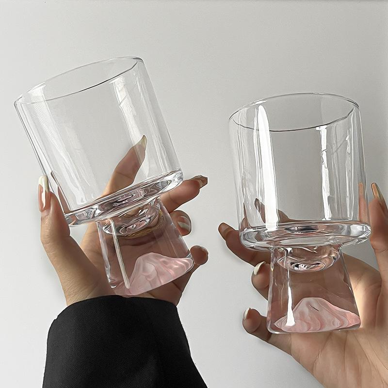 Pink Mountain Glass Cup Creative High Foot Drink Cup Coffee Cup Sweet Cone Cup Wine Cup Elegant Sensation Unique Small Batch