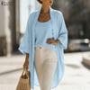 Womens Casual Open Front Solid Color Loose 3/4 Sleeve Thin Cardigan Blouse