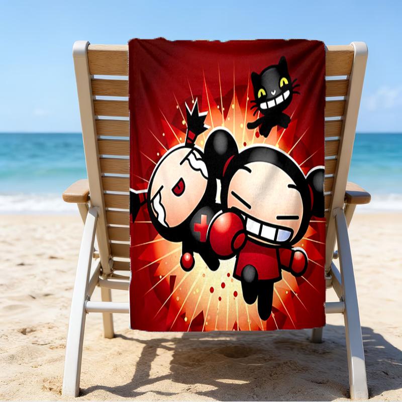 proof beach towel with a Pucca1 pattern - soft,absorbent,quick-drying,machine washable - perfect for swimming,camping,bathing
