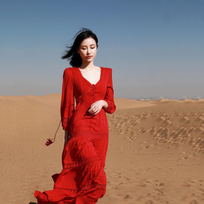 

2024 Ethnic-Style White Desert & Beach Vacation Maxi Dress, Long and Flowy S