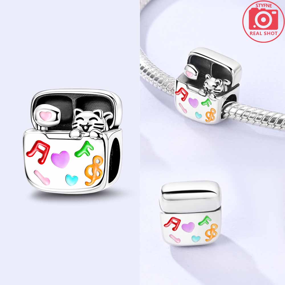 Original 925 Silver Black Cat Moon Cat Paw Pendant Charms Bead Fit Bracelet Women Jewelry Diy Anniversary Gift Accessories