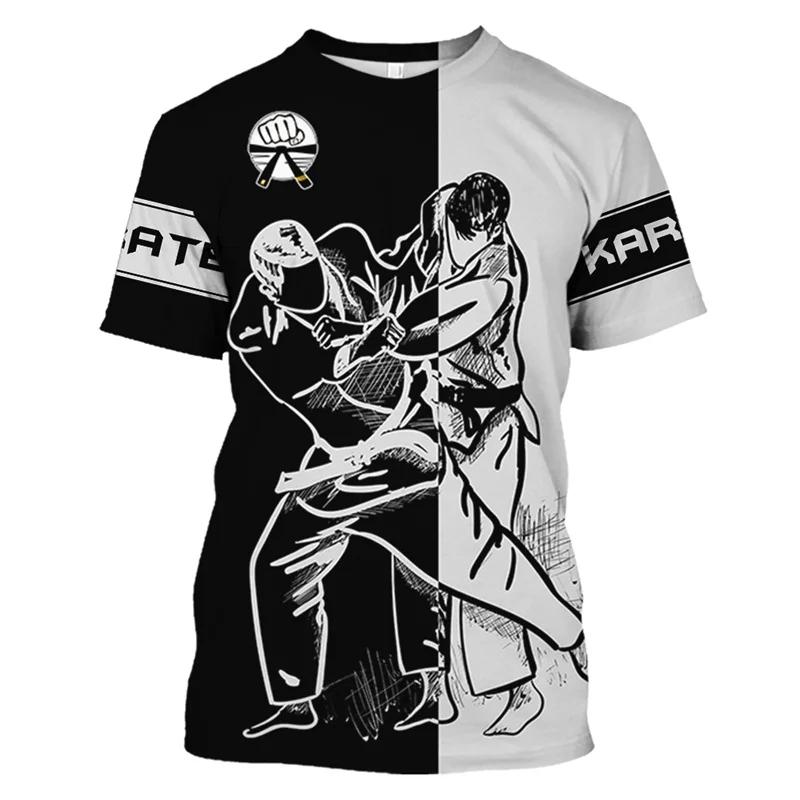 Camisetas de Verano de Cuello Redondo con Estampado 3D de Kickboxing Artes Marciales, Camisetas de Hombre Casuales de Moda de Manga Corta