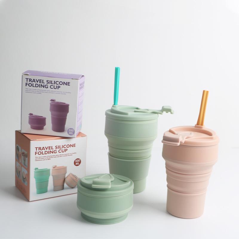 Collapsible Silicone Travel Mug, 500ML, Portable & Foldable Water and Coffee Cup
