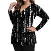 Cămașă de damă plus size cu mânecă lungă, top cu imprimeu plisat casual cu gât în V