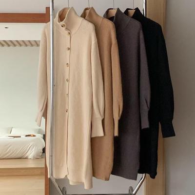 High-Neck Mid-Length Knit Cardigan for Women - 2025 Autumn/Winter Slimming Sweater Coat
