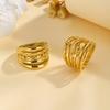 Double Layer Chunky Ring for Women, Gold Plated Stainless Steel, High Polish Statement Band Radial Ring
