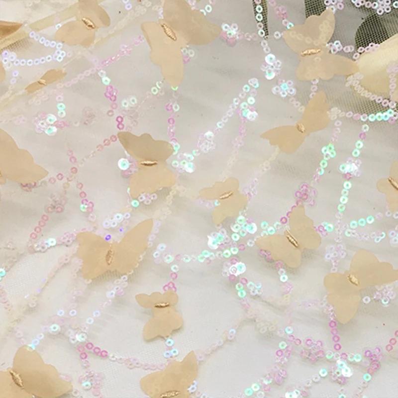 100X130Cm Embroidered 3D Butterfly Mesh Lace Fabric for for Diy Children's Clothing Women's Wedding Dress Apparel Sewing Fabric