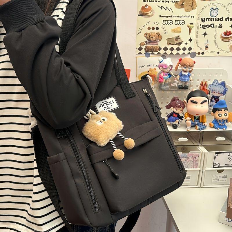 Cream Commuting Crossbody Tote Bag - Large Capacity, Versatile, One-Shoulder Handbag for Students