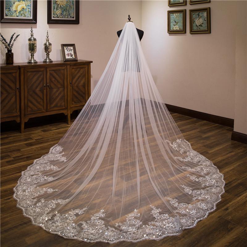 3-Meter Sequin Lace Bridal Veil with Comb for Photo Studio