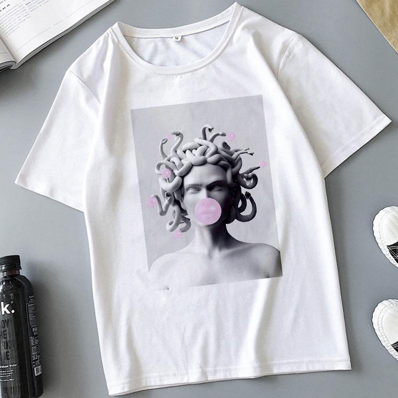 

Женская футболка с принтом змеиной головы, летняя женская повседневная белая женская футболка в стиле Харадзюку, винтажные модные топы, футболка M