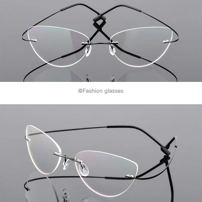 

Cat Eyes Titanium Alloy Rimless Glasses Men Ultralight Eyeglasses Women Frameless Eyewear Optical Myopia -0.5 -1.0 -1.5 to -6.0 Myopia -600