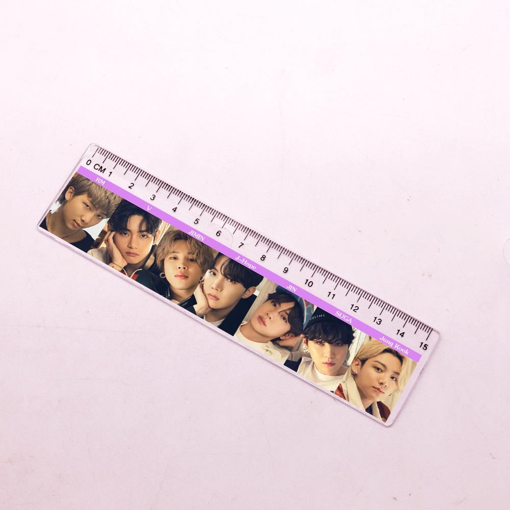 8pcs BTS Bangtan Boys Group Photo Acrylic Ruler, 15cm Clear Printed Straight Ruler, Kpop ARMY Fans School & Office Stationery