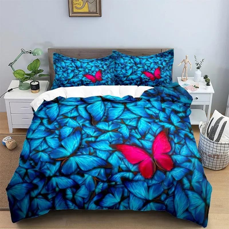 Soft Butterfly Floral Duvet Cover Queen Size For Adults Kids Girls Teens Bedroom Decor Flowers 3D Print Bedding Set Pillowcases