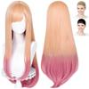 CaseEden Cosplay Wig, Long, 80cm, Heat-Resistant, Gold and Pink Gradient, Includes 2 Wig Nets