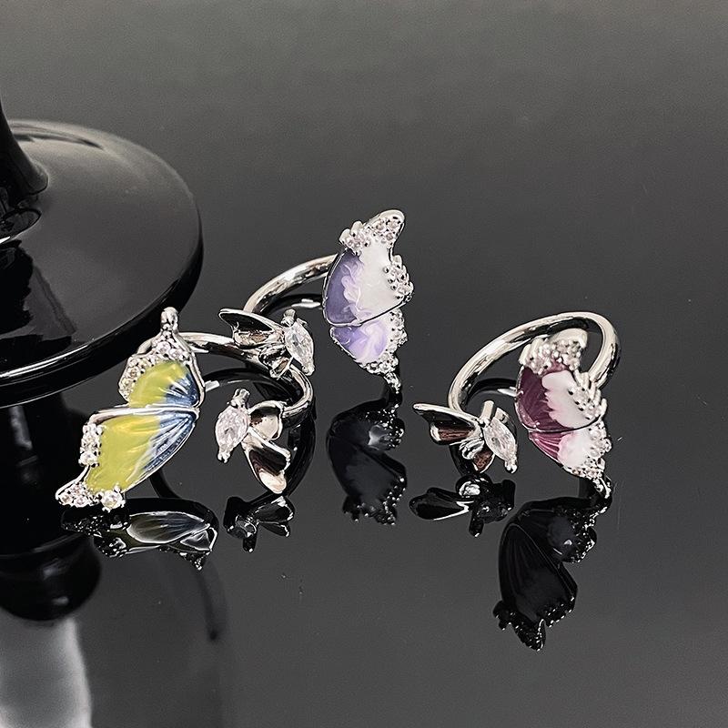 Butterfly Language Series Butterfly Open Ring Female Niche Design Ring Cold Wind Advanced Sense Dripping Oil Personality Index Finger Ring