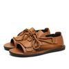 Men Handmade Simple Flats Brown Sandals Summer Roman Sandals Black white Leather Beach Shoes Plus Size