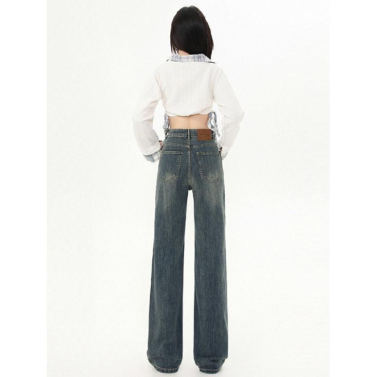 Winter New Plush/Regular Jeans Loose And Slim, High Waist Design With A Sense Of Sagging And Floor Dragging Straight Leg Pants