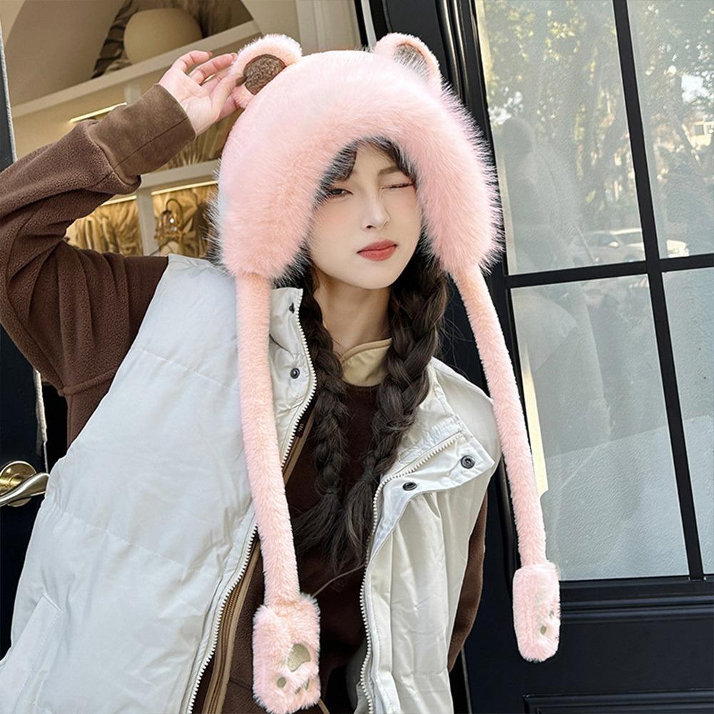 Plush Winter Warm Hat Windproof Ear Protection Hat Casual Earflap Bonnet Hat  Outdoor