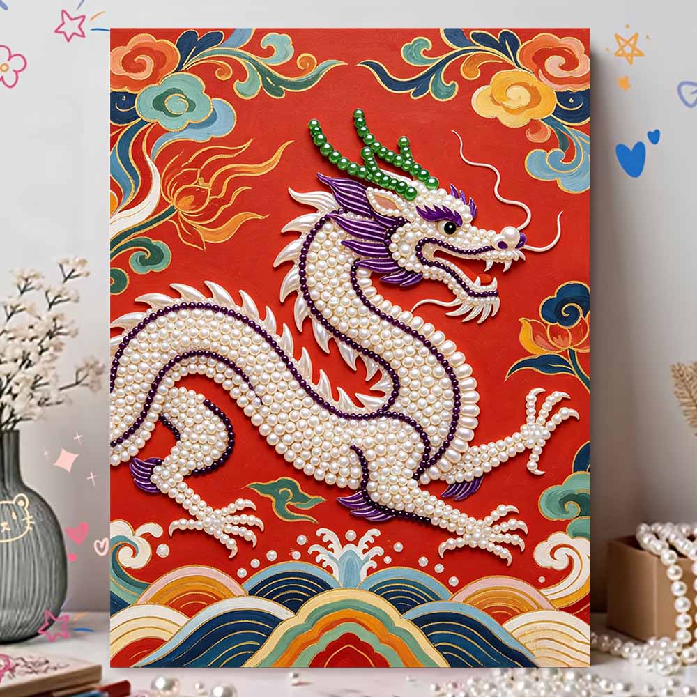 DIY Pearl Bead Art Canvas Dragon Pattern Frameless Creative Craft Painting Kit for Relaxing Home Wall Decoration