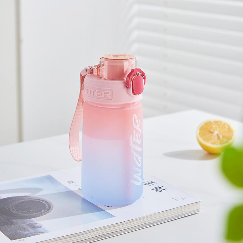 Water bottle gradual change frosted water cup direct drinking plastic cup portable portable bouncing cup lid outdoor fitness sports kettle water cup