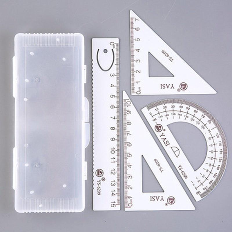 4 Pcs/set Math Sets Metal Ruler Triangle Ruler Protractor With Box For School Student Geometry Sets