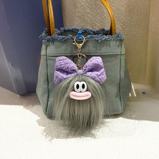 Keychain Cartoon Plush Doll Wearing Big Bowknot Decor Big Mouth Design Charm Key Chain