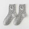 1 Pair Cotton Polka Dot Socks Cartoon Dog Cat Printed Middle Tube Socks Sweet Women Socks