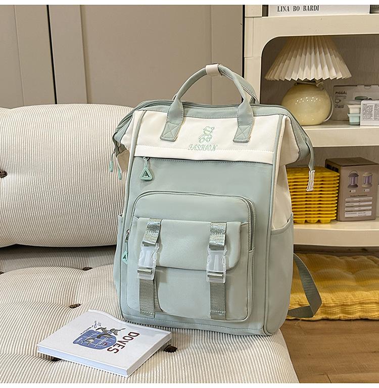 Schoolbag Korean Version College Student Schoolbag Women's New Contrasting Color Casual Portable Dual-purpose Travel Backpack Middle School Student 