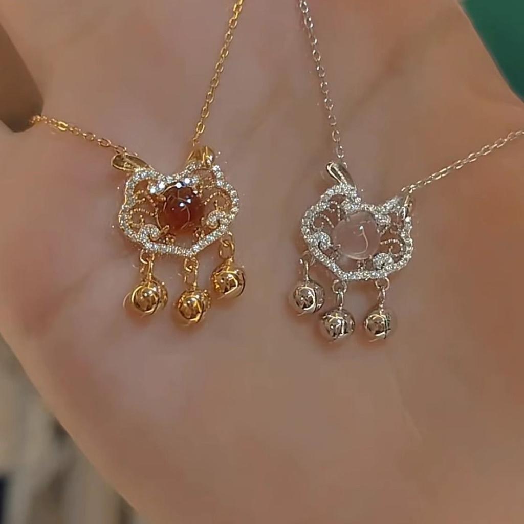 New Chinese bunny safety lock necklace women's light luxury niche rabbit ears bell collarbone chain birthday gift
