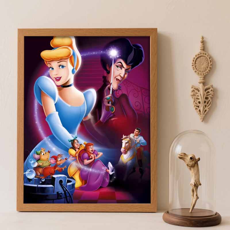 Disney diamond painting 5D round diamond full of diamonds DIY handmade stickers, Cinderella and prince charming home decoration paintings Round 20x30cm