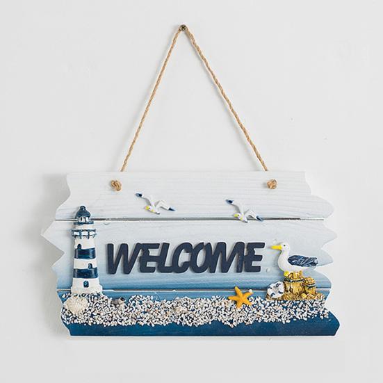 Coastal Welcome Sign Summer Ocean Beach Door Hanger with Hemp Rope Nautical Theme Wooden Hanging Plaque for Front Door Porch Home Wall Decor